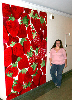 Hallway botanical-theme rainbow mural